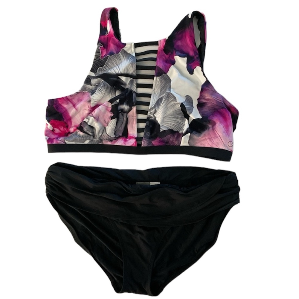 CALIA by Carrie Underwood Black White Pink Full Coverage Bikini Size XL